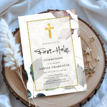 Rustikale Blätter Gold Glitzer Cross First Communa