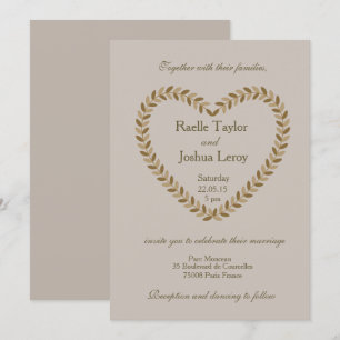 Rustikale Blätter Herz taupe Hochzeit im Herbst Ei Einladung