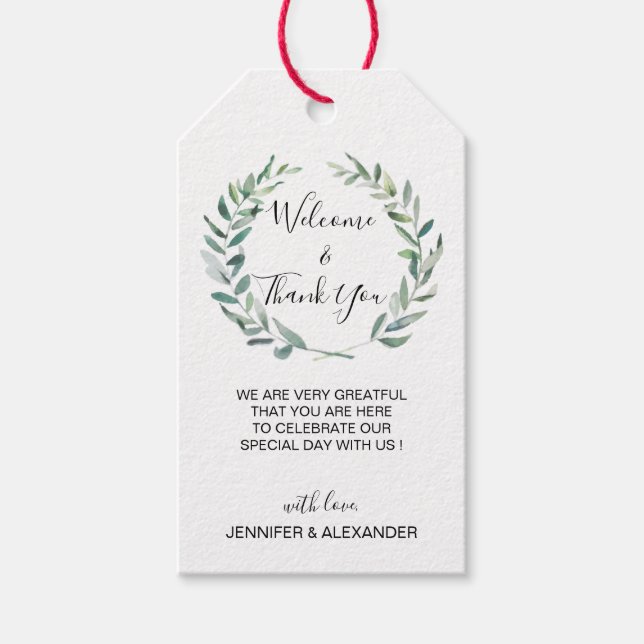 Rustikale Blätter Hochzeit Willkommenstasche Geschenkanhänger (Vorderseite)