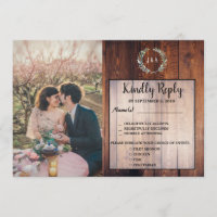 Rustikale Blätter Holz Foto Hochzeit RSVP Mahlzeit