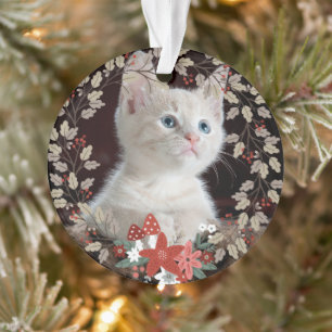 Rustikale Blätter Katze Haustier Foto Weihnachten Ornament