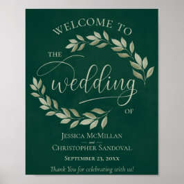 Rustikale Blätter Sage & Emerald Wedding Begrüßung Poster