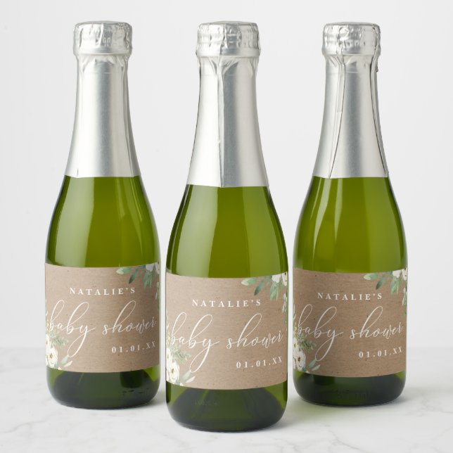 Rustikale Blätter und Weißer Mini-Sparkling Weinla (Flaschen)