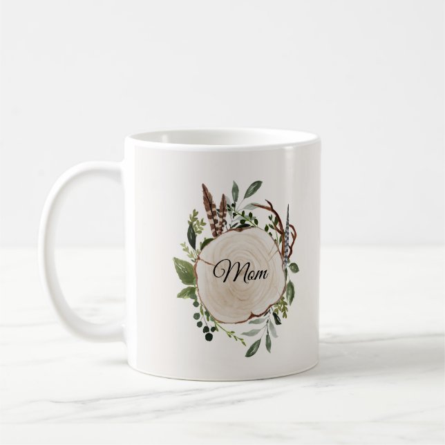 Rustikale Blattkalk-Holzscheibe  Kaffeetasse (Links)