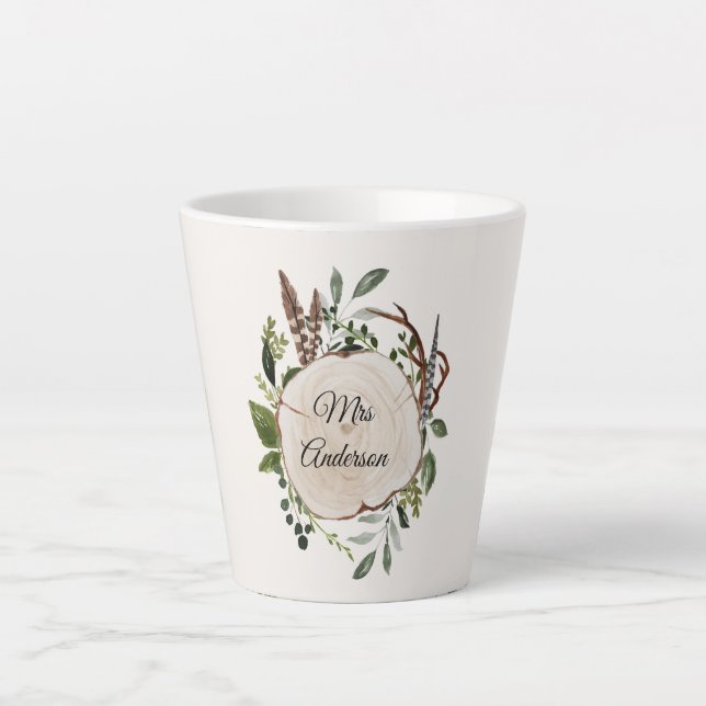 Rustikale Blattkalk-Holzscheibe  Milchtasse (Vorderseite)