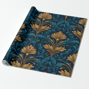 Rustikale Blaue Art Nouveau Fette Vintage-Gold-Blu Geschenkpapier