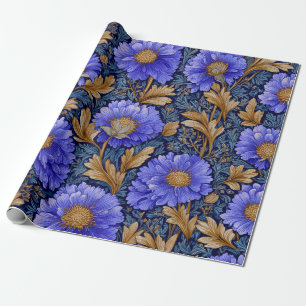 Rustikale Blaue Art Nouveau Fette Vintage-Goldblum Geschenkpapier