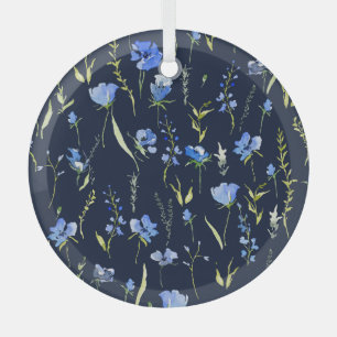 Rustikale blaue Blumen: Botanische Illustration. Ornament Aus Glas