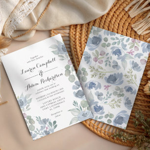 Rustikale Blaue Blumige und Eukalyptus-Hochzeit  Einladung