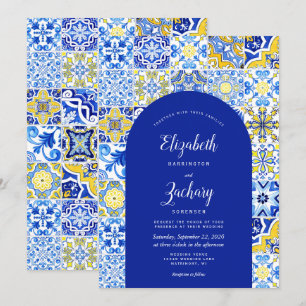 Rustikale blaue Bogengelbe portugiesische Fliesenh Einladung