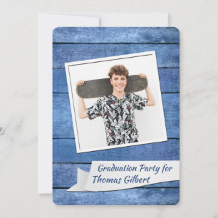 Rustikale blaue Foto-Abschluss-Einladung Einladung