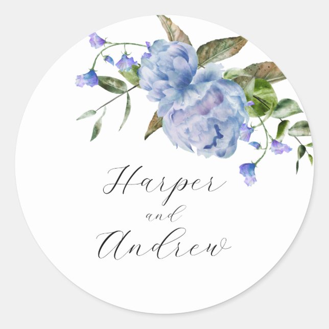 Rustikale blaue Gastgeschenk Hochzeit Runder Aufkleber (Vorderseite)