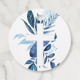 Rustikale blaue Grünpflanzen Cross Boy Taufe Geschenkanhänger