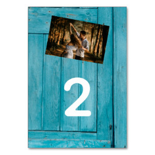 Rustikale Blaue Holz 2 Fotos Hochzeit Tischnummer