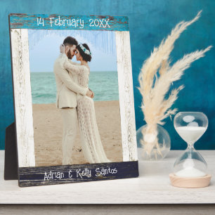 Rustikale Blaue Holz Foto Hochzeit Jubiläum Fotoplatte
