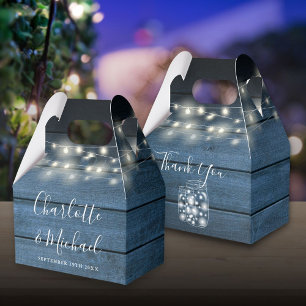 Rustikale blaue Holz-Lichterketten Hochzeit Geschenkschachtel