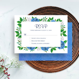 Rustikale Blaue Hortensien Wasserfarbe-RSVP-Karte Einladung