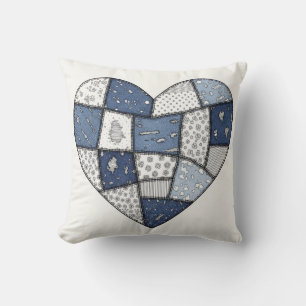 Rustikale blaue Jeans-Patchwork-Herz-Illustration Kissen