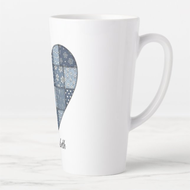 Rustikale blaue Jeans-Patchwork-Herz-Illustration Milchtasse (Rechts)