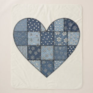 Rustikale Blaue Jeans-Patchwork-Herz-Illustration Sherpadecke