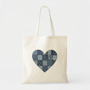 Rustikale blaue Jeans-Patchwork-Herz-Illustration Tragetasche