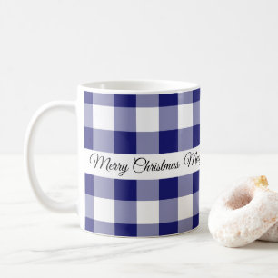 Rustikale Blaue Karierte Frohe Weihnachten Kaffeetasse