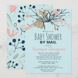 Rustikale blaue Pastel Botanische Babydusche per P Einladung
