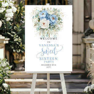 Rustikale Blaue Pfingstrosen Grüner Sweet Sixteen  Poster