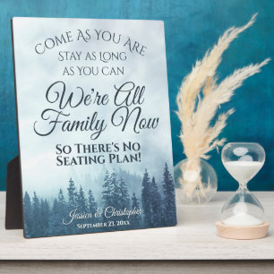 Rustikale blaue Pinien, die ohne Sitzplan Hochzeit Fotoplatte