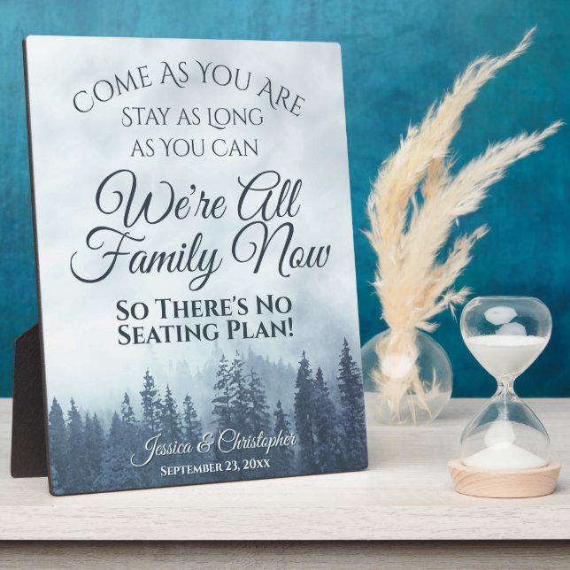 Rustikale blaue Pinien, die ohne Sitzplan Hochzeit Fotoplatte (Seite)