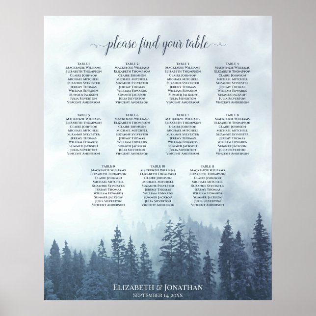 Rustikale Blaue Pinienbäume 11 Tabelle Sitzplan Poster (Vorne)