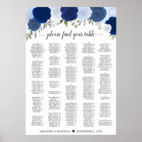 Rustikale Blaue Rosen Hochzeits-Sitzplan in A1-Grö