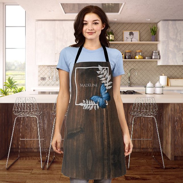 Rustikale blaue Schmetterlinge Personalisierte Sch Schürze (Rustic Blue Butterfly Personalized Apron)