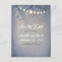 Rustikale blaue String-Leuchten Save the Date