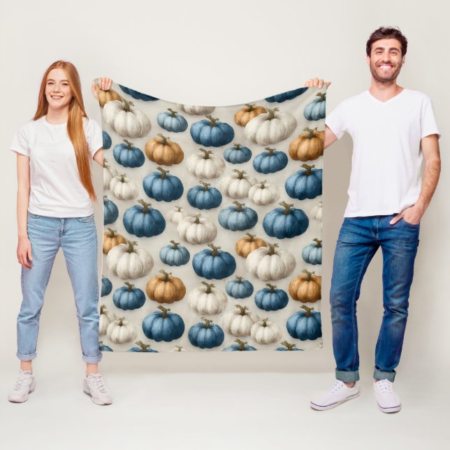 Rustikale blaue und neutrale Pumpkins Fleecedecke (Beispiel)