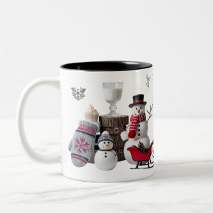 Rustikale Blockhütte Schneemann Familie Zweifarbige Tasse