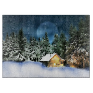 Rustikale Blockhütte Vollmond Schneidebrett