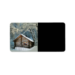 Rustikale Blockhütte Wintermagie Adressaufkleber