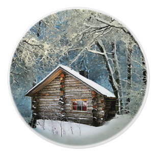Rustikale Blockhütte Wintermagie Keramikknauf