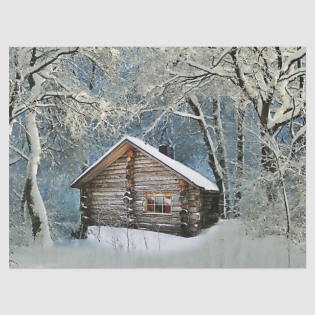 Rustikale Blockhütte Wintermagie Seidenpapier (Vorderseite)