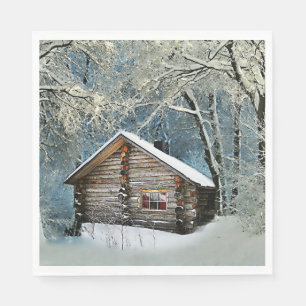 Rustikale Blockhütte Wintermagie Serviette