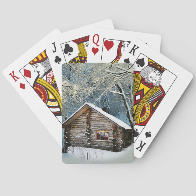 Rustikale Blockhütte Wintermagie Spielkarten (Rückseite)