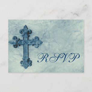 Rustikale Blue Cross bedrückte Hochzeitskarten RSVP Karte