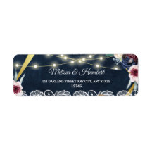 Rustikale Blue String Lights Hochzeit Rücksendeadr