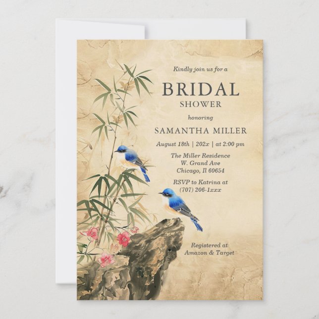 Rustikale Bluebird Bridal Dusche Einladung mit Bam (Vorderseite)