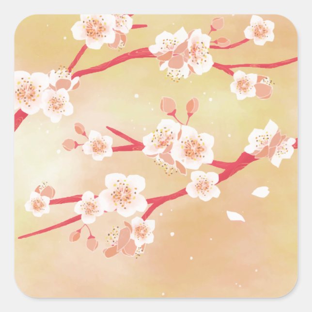 Rustikale blühende Pachy Cherry Blossom Blume Quadratischer Aufkleber (Vorderseite)