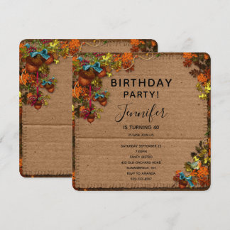 Rustikale Blume & Acorns Geburtstag Einladung