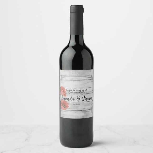 Rustikale Blume aus Weißholz Hochzeitweiliges Wein Weinetikett (Vorderseite)