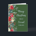 Rustikale Blume Friend Frohe Weihnachten Karte<br><div class="desc">Frohe Weihnachten für Freunde Karte in rustikalen Wald grün und Aquarell Blume und Blätter.</div>