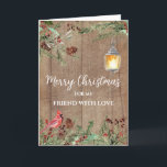Rustikale Blume Friend Frohe Weihnachten Karte<br><div class="desc">Frohe Weihnachten für Freunde-Karte in rustikalem Holzmuster und Aquarell-Blume und Blätter.</div>